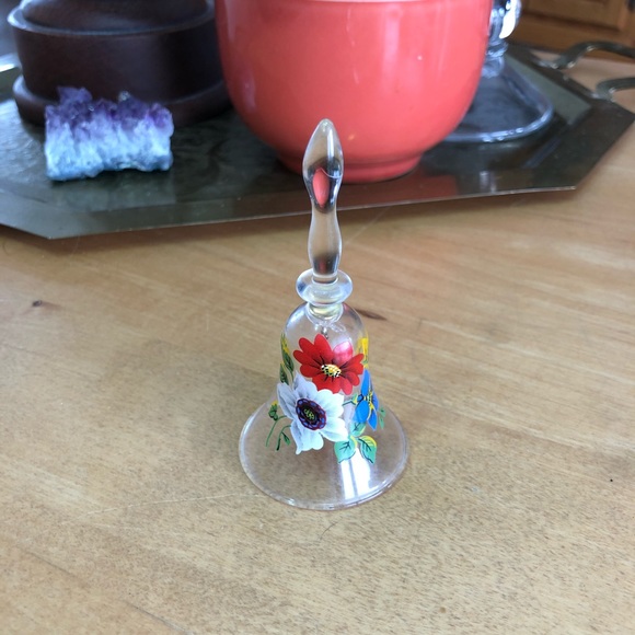 Vintage hand painted clear glass bell